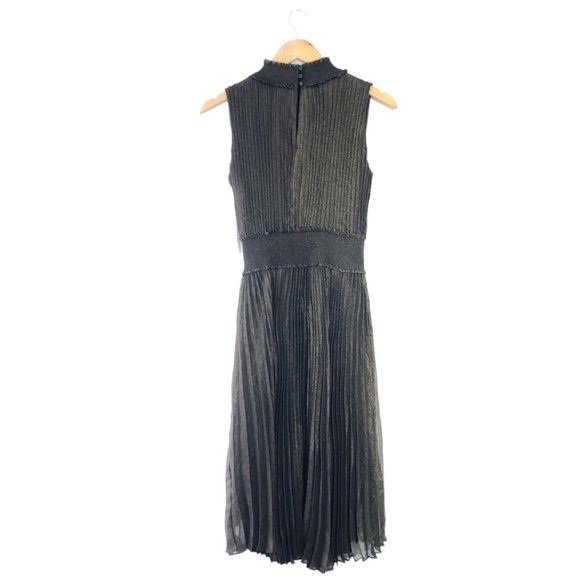 Nanette Lepore Black Gold Pleated Accordion Ruched Sleevelees Mock Neck Dress 4 - Picture 2 of 9